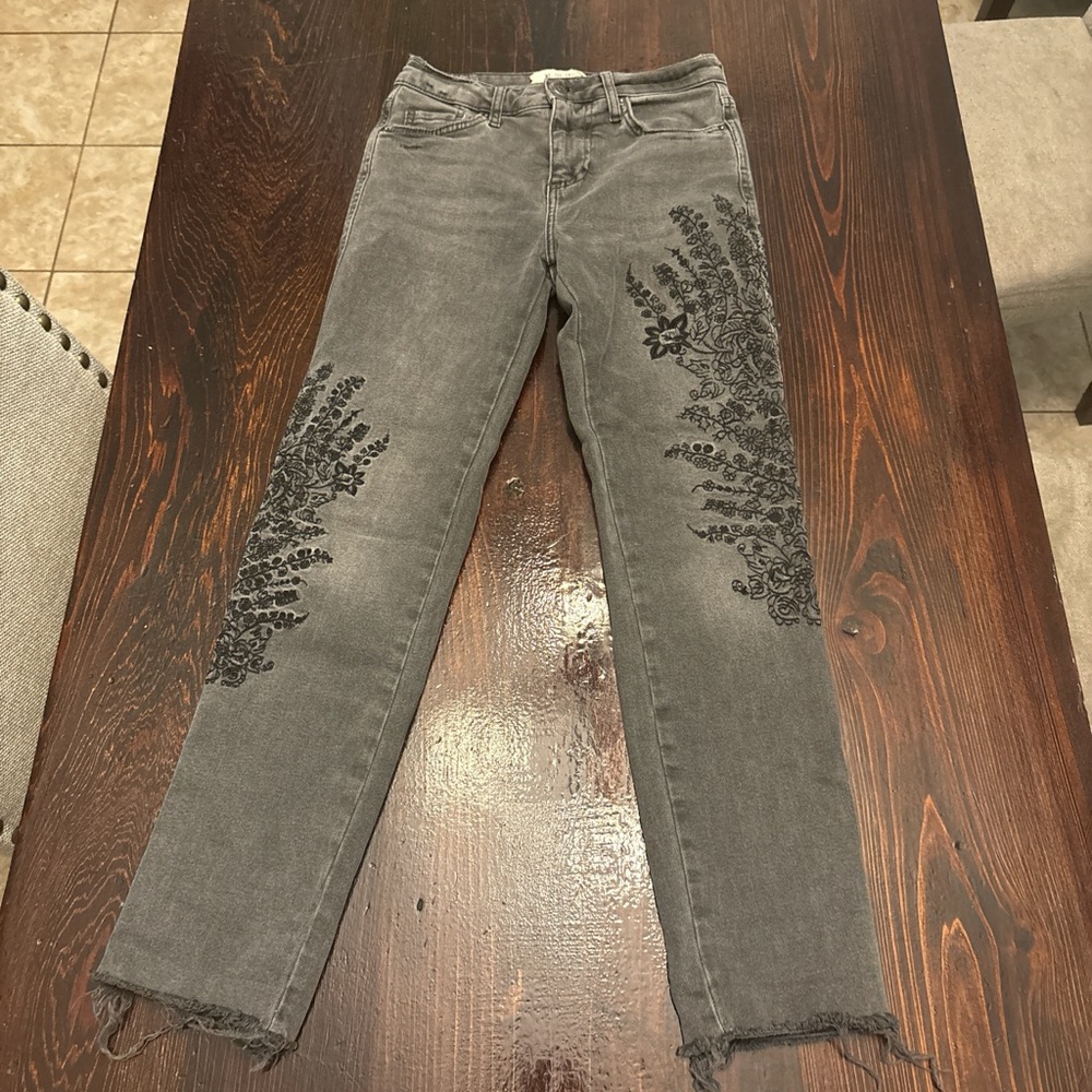 We The Free Charcoal Embroidered Ankle Jeans
